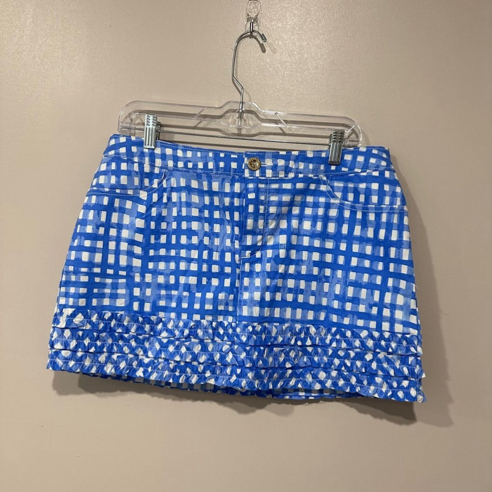 Women's Lilly Pulitzer Blue Gingham Skort Size 8 ruffle hem new